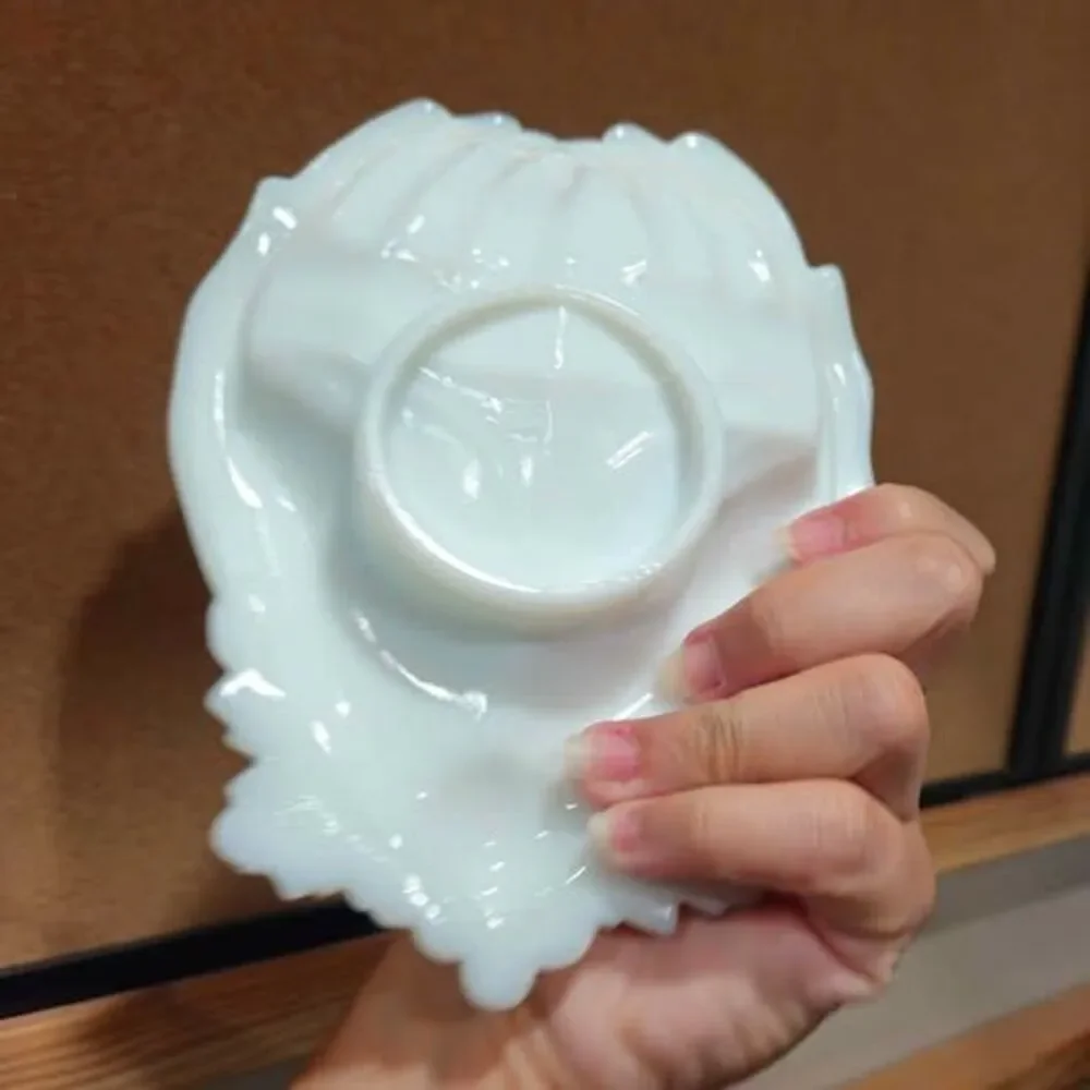 Milk Glass Cupped Hands Dish with Grape Design